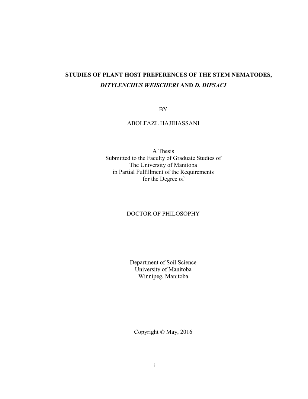 Studies of Plant Host Preferences of the Stem Nematodes, Ditylenchus Weischeri and D