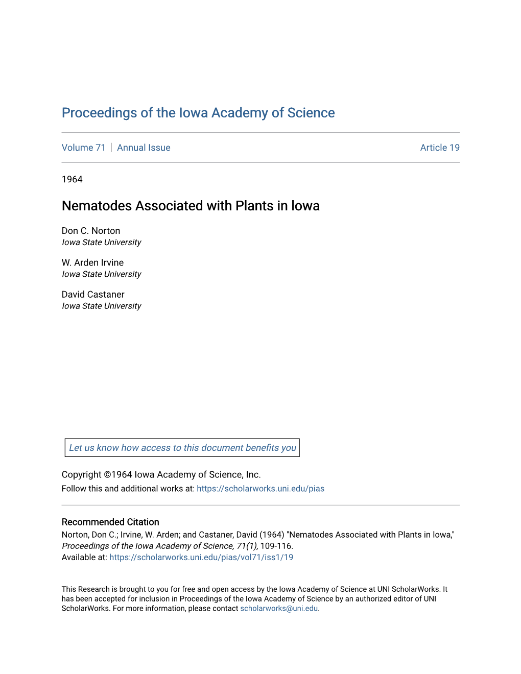 Nematodes Associated with Plants in Lowa