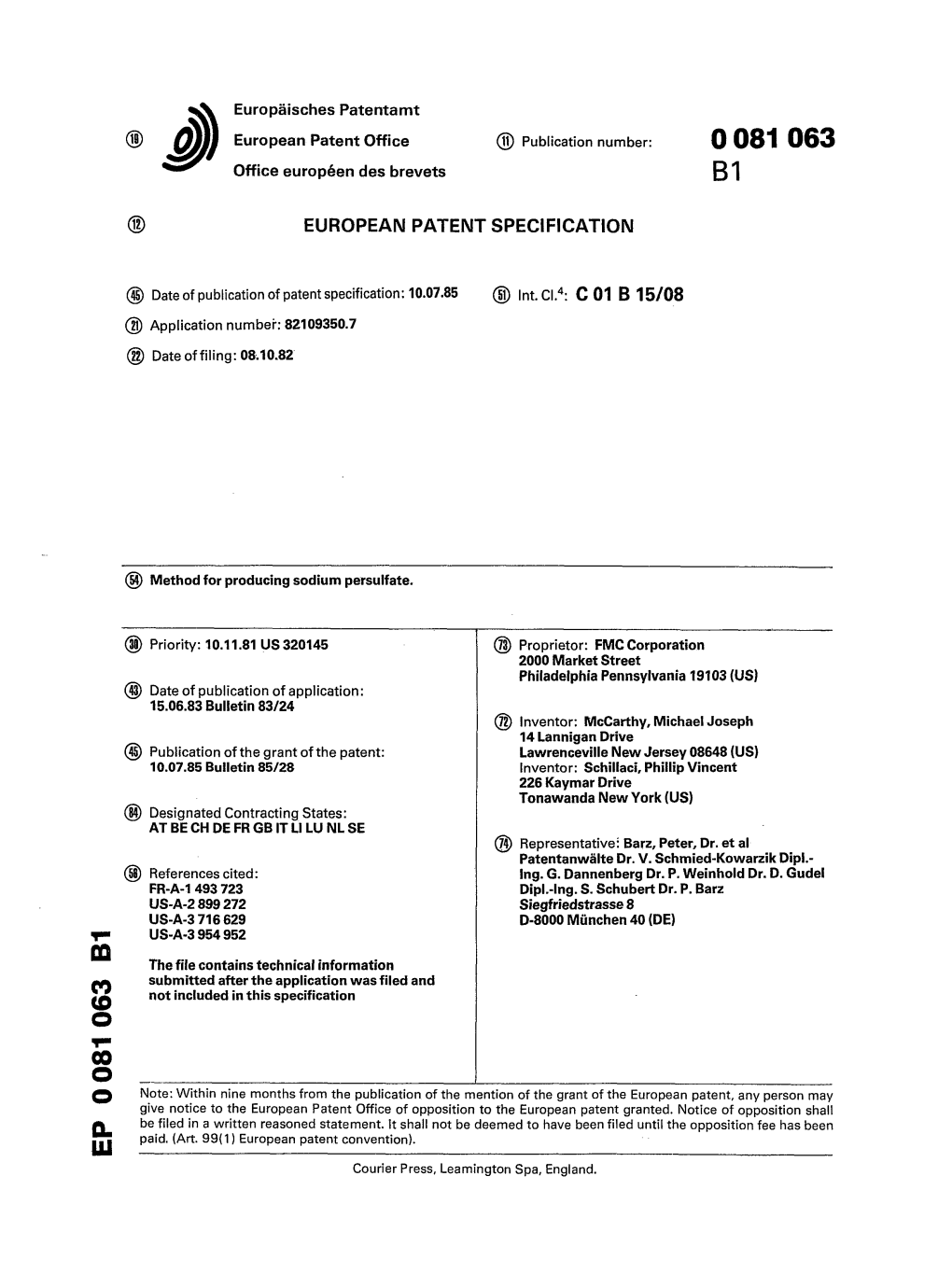 Method for Producing Sodium Persulfate