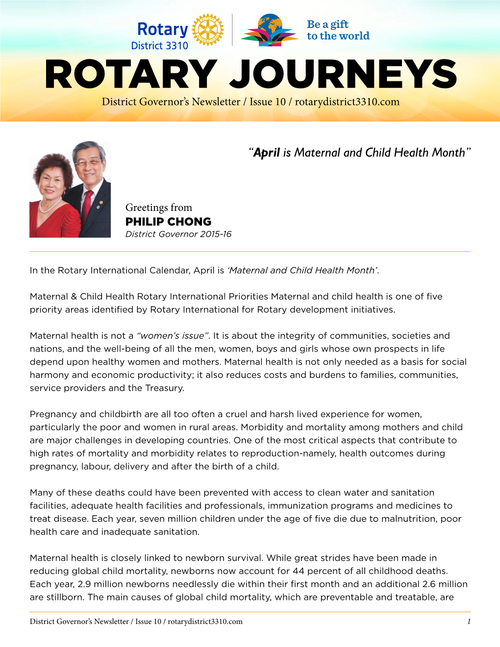 ROTARY JOURNEYS District Governor’S Newsletter / Issue 10 / Rotarydistrict3310.Com