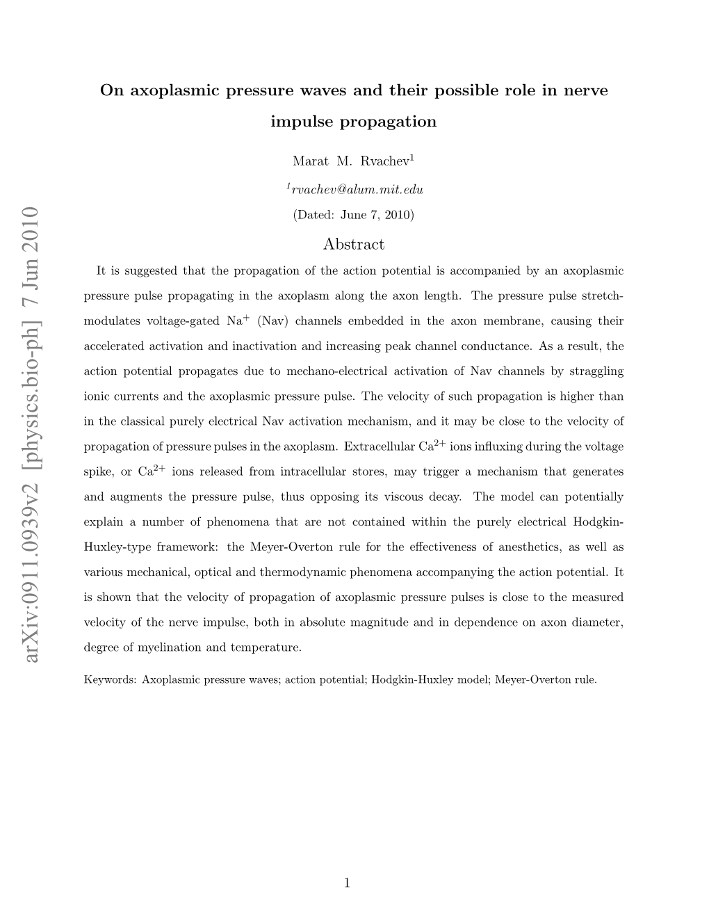 On Axoplasmic Pressure Waves and Their Possible Role in Nerve Impulse