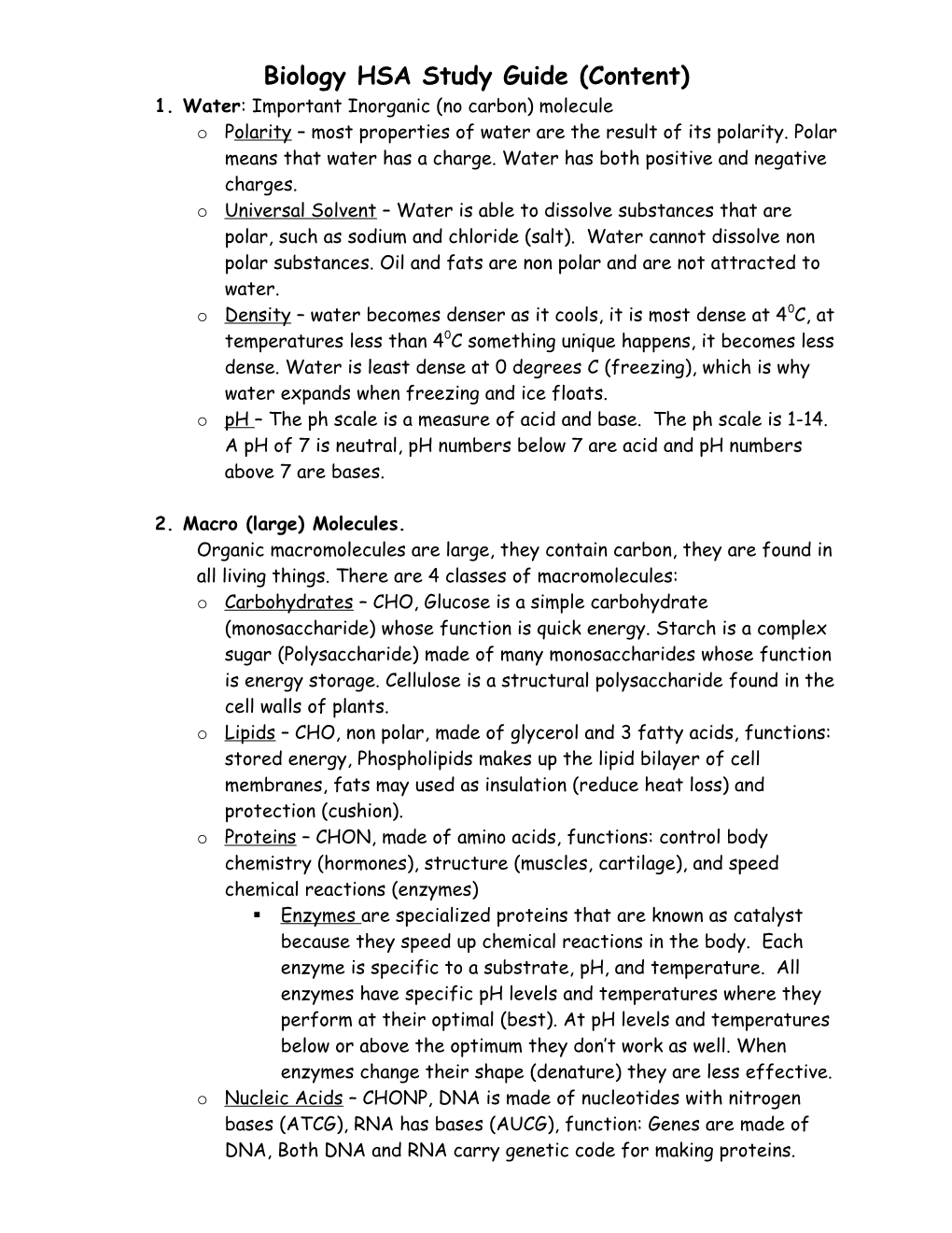 Biology Study Guide s1