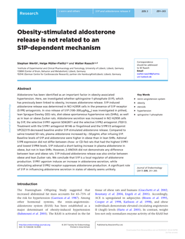 Obesity-Stimulated Aldosterone Release Is Not Related to an S1P-Dependent Mechanism