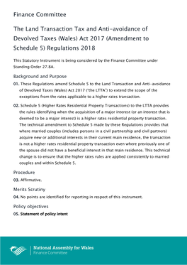 (Wales) Act 2017 (Amendment to Schedule 5) Regulations 2018