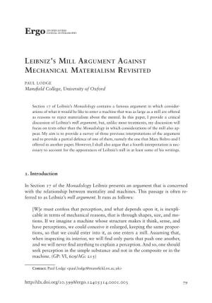 Leibniz's Mill Argument Against Mechanical