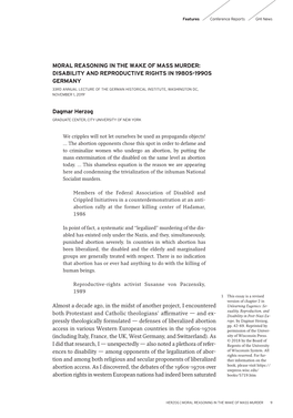 MORAL REASONING in the WAKE of MASS MURDER: DISABILITY and REPRODUCTIVE RIGHTS in 1980S-1990S GERMANY Dagmar Herzog