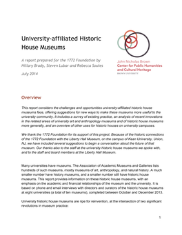 A Report on Best Practices in University-Affiliated Historic House