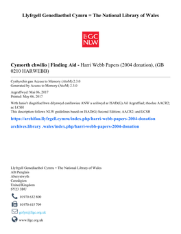 Harri Webb Papers (2004 Donation), (GB 0210 HARWEBB)