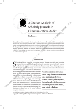 A Citation Analysis of Scholarly Journals in Communication Studies