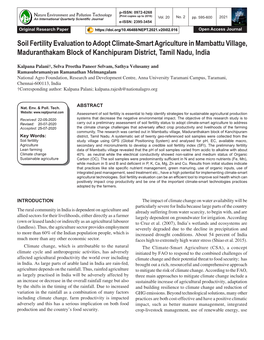 Soil Fertility Evaluation to Adopt Climate-Smart Agriculture in Mambattu Village, Maduranthakam Block of Kanchipuram District, Tamil Nadu, India