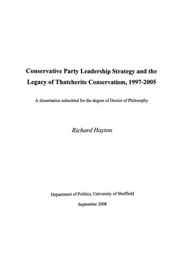 Conservative Party Leadership Strategy and the Legacy of Thatcherite Conservatism, 1997-2005