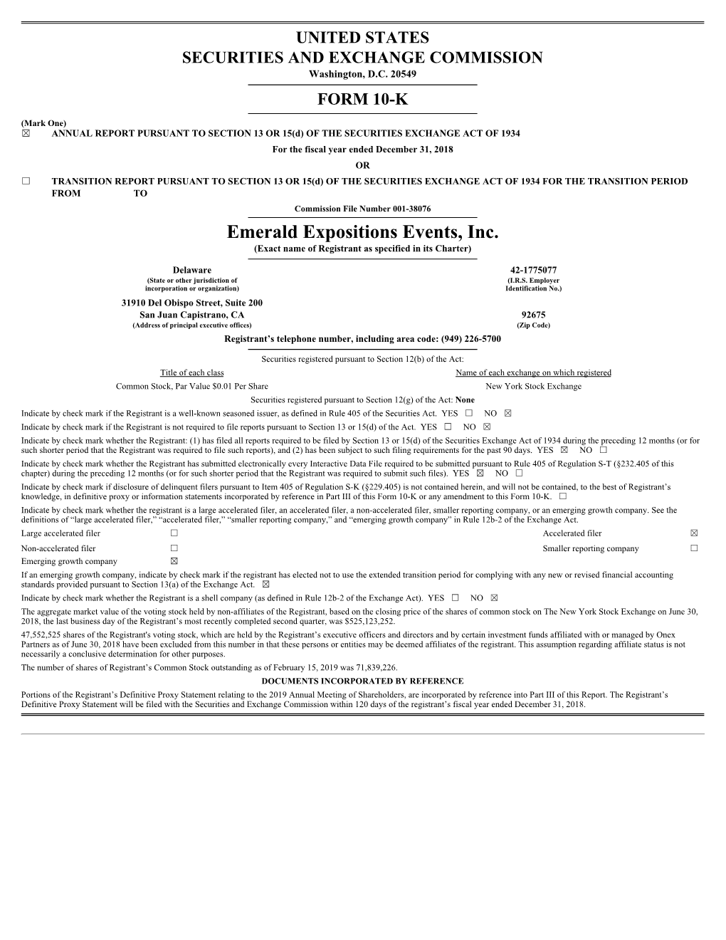 Emerald Expositions Events, Inc. (Exact Name of Registrant As Specified in Its Charter)