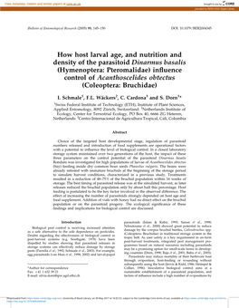 How Host Larval Age, and Nutrition and Density of the Parasitoid Dinarmus