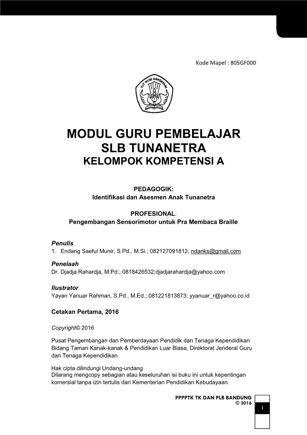 Modul Guru Pembelajar Slb Tunanetra Kelompok Kompetensi A