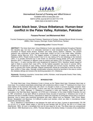 Asian Black Bear, Ursus Thibetanus: Human-Bear Conflict in the Palas Valley, Kohistan, Pakistan