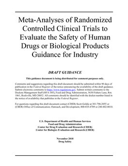 Guidance for Industry Meta-Analyses of Randomized, Controlled, Clinical