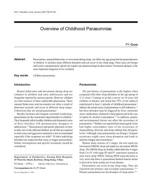 Overview of Childhood Parasomnias