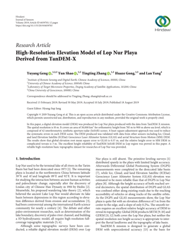 Research Article High-Resolution Elevation Model of Lop Nur Playa Derived from Tandem-X