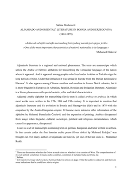 Aljamiado and Oriental1 Literature in Bosnia and Herzegovina (1463-1878)