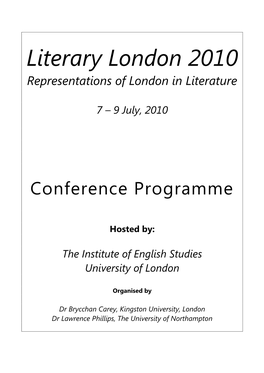 Literary London Conference Programme 2010