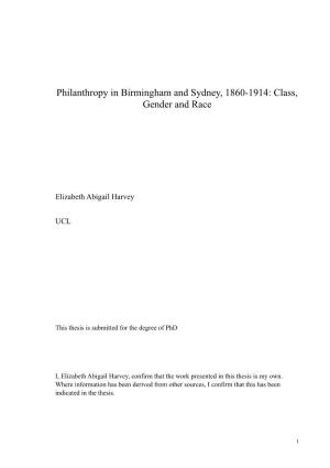 Philanthropy in Birmingham and Sydney, 1860-1914: Class, Gender and Race