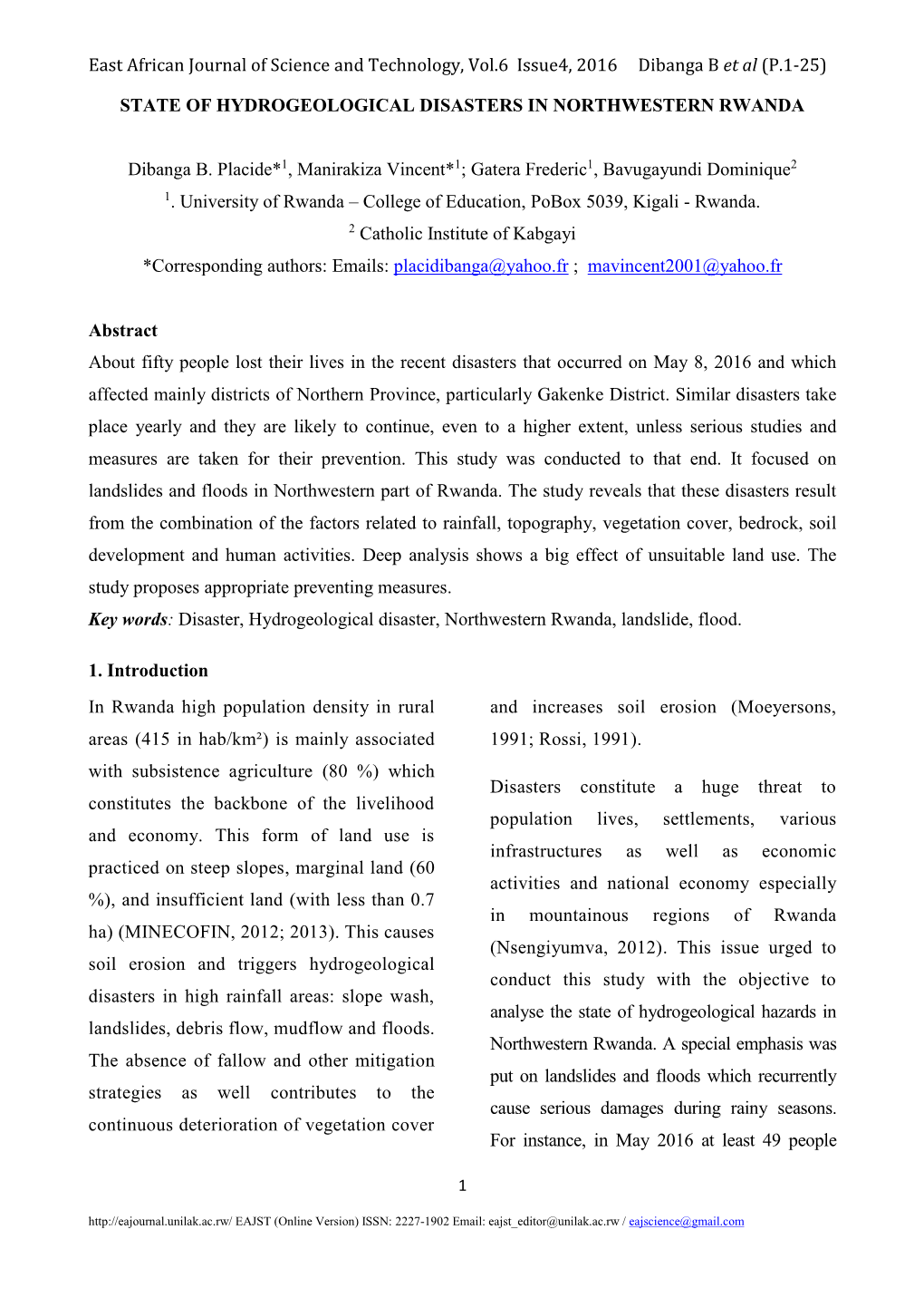 State of Hydrogeological Risks in Northwestern Rwanda