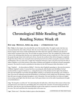 Chronological Bible Reading Plan Reading Notes: Week 18