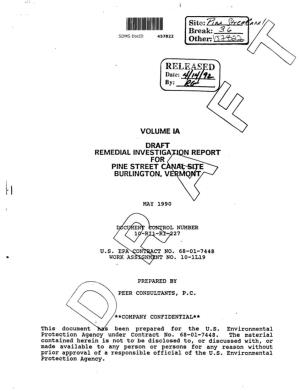 Draft Remedial Investigation Report for Pine Street Canal Site Burlington, Vermont