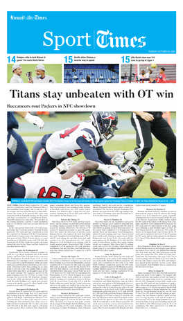 Titans Stay Unbeaten with OT Win Buccaneers Rout Packers in NFC Showdown