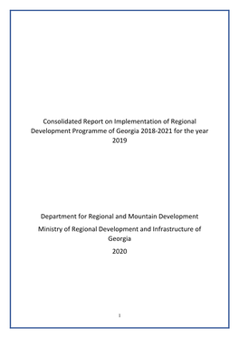 Consolidated Report on Implementation of Regional Development Programme of Georgia 2018-2021 for the Year 2019