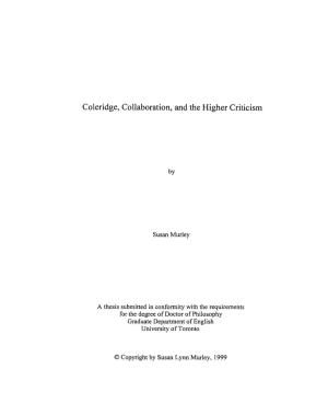 Coleridge, Collaboration, and the Higher Criticism