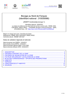 Bocage Au Nord De Ferques (Identifiant National : 310030066)