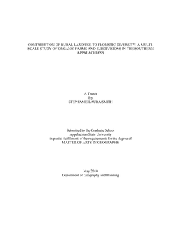 Contribution of Rural Land Use to Floristic Diversity: a Multi- Scale Study of Organic Farms and Subdivisions in the Southern Appalachians