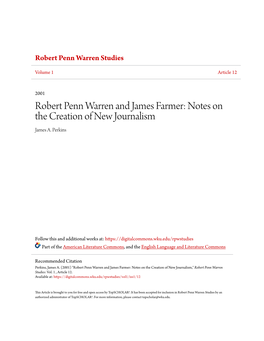 Robert Penn Warren and James Farmer: Notes on the Creation of New Journalism James A