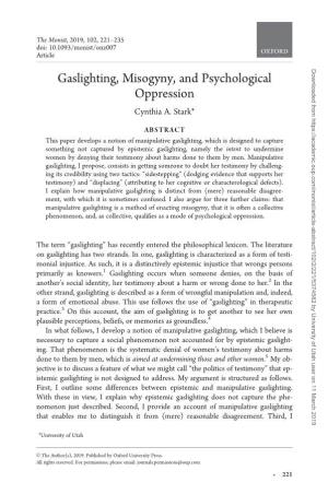 Gaslighting, Misogyny, and Psychological Oppression Cynthia A