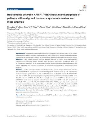 Relationship Between NAMPT/PBEF/Visfatin and Prognosis of Patients with Malignant Tumors: a Systematic Review and Meta-Analysis
