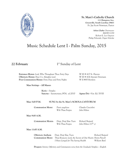 Music Schedule Lent 2015