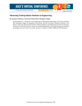 Mentoring Undergraduate Students in Engineering