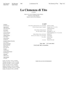 La Clemenza Di Tito the Clemency of Titus Page 1 of 2 Opera Assn