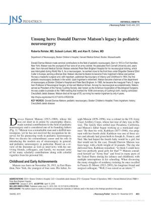 Donald Darrow Matson's Legacy in Pediatric Neurosurgery