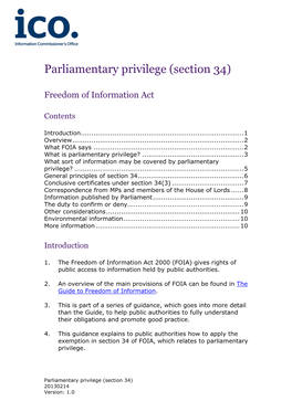 ICO Lo Parliamentary Privilege (Section