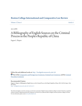 A Bibliography of English Sources on the Criminal Process in the Peopleâ