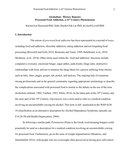 Processed Food Addiction: a 21St Century Phenomenon 1