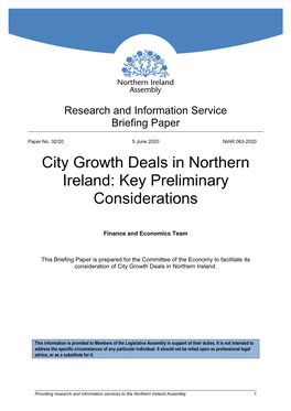 City Growth Deals in Northern Ireland: Key Preliminary Considerations