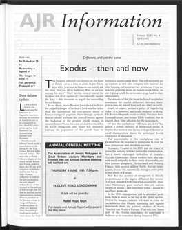 Exodus - Then and Now the Tongue in Exile P5 His Passover Editorial Was Written on the Feast Between a Quarter and a Third