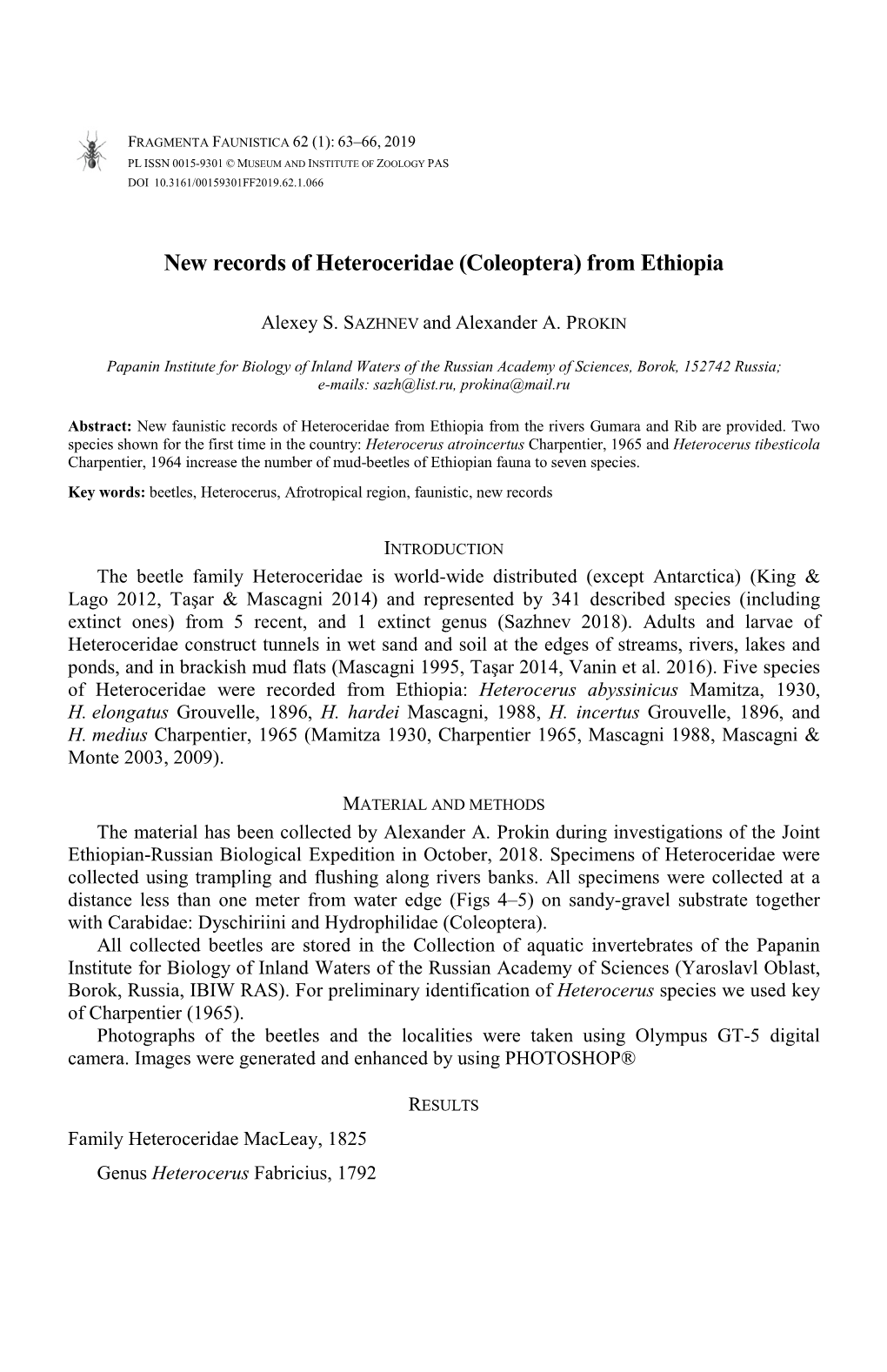 New Records of Heteroceridae (Coleoptera) from Ethiopia