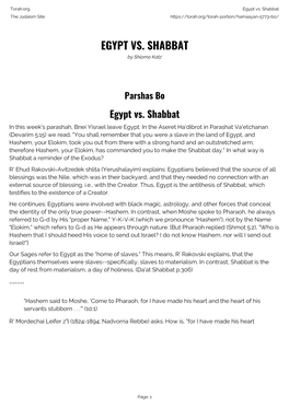 Egypt Vs. Shabbat the Judaism Site