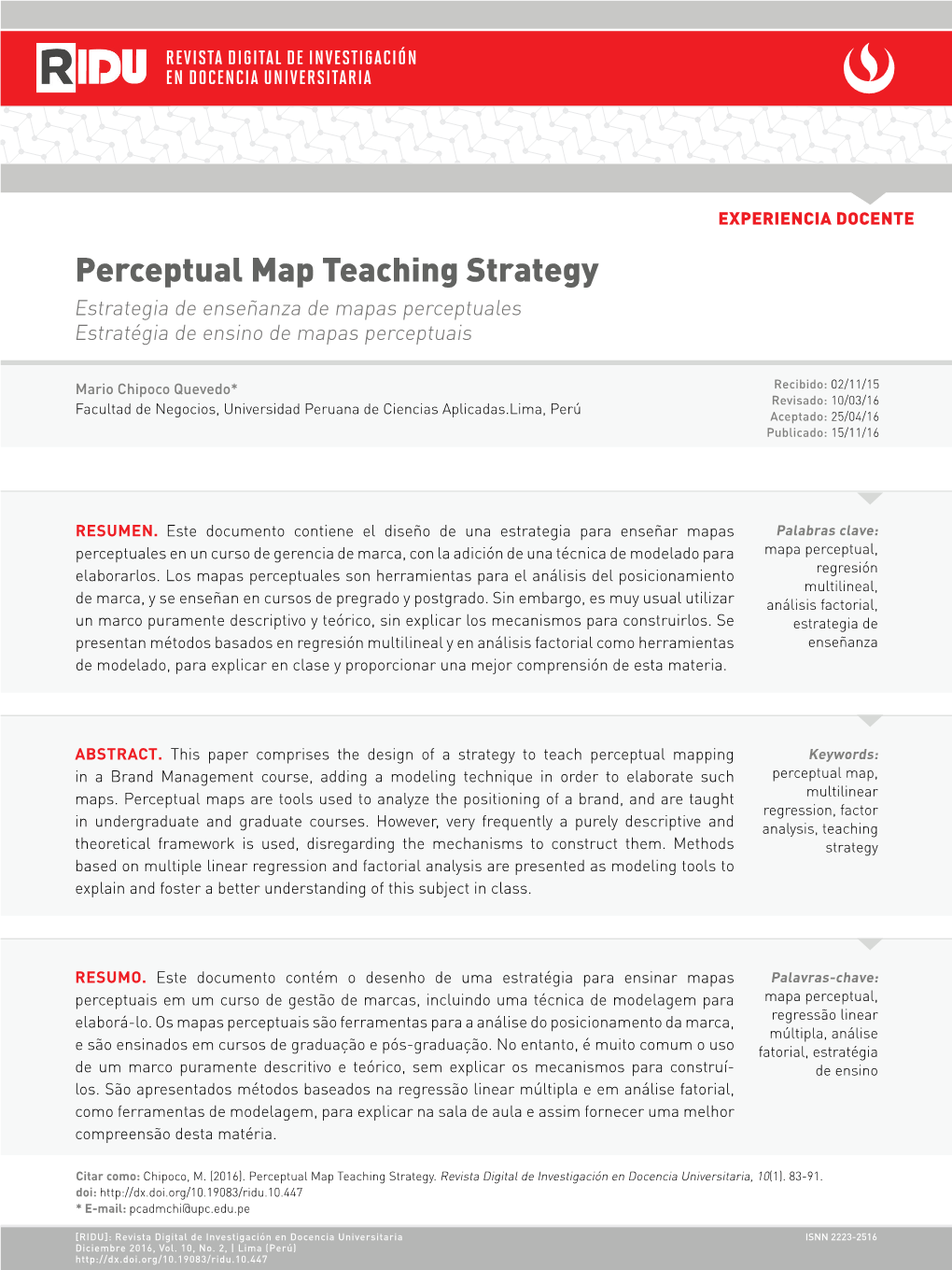 Perceptual Map Teaching Strategy Estrategia De Enseñanza De Mapas Perceptuales Estratégia De Ensino De Mapas Perceptuais