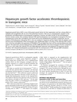 Hepatocyte Growth Factor Accelerates Thrombopoiesis in Transgenic Mice