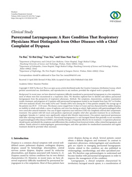 Paroxysmal Laryngospasm: a Rare Condition That Respiratory Physicians Must Distinguish from Other Diseases with a Chief Complaint of Dyspnea